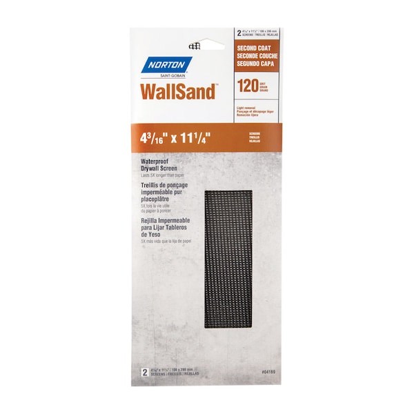 Norton Abrasives Norton WallSand 11-1/4 in. L X 4-3/16 in. W 120 Grit Silicon Carbide Drywall Sanding Screen 2 pk 7660721767 - main